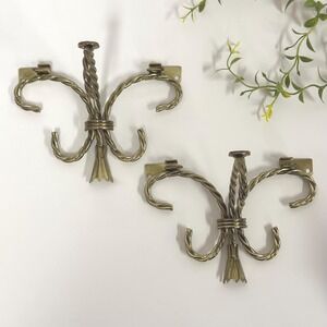 Vintage brass tone twisted rope Wall mount shelf BRACKETS ONLY set of 2